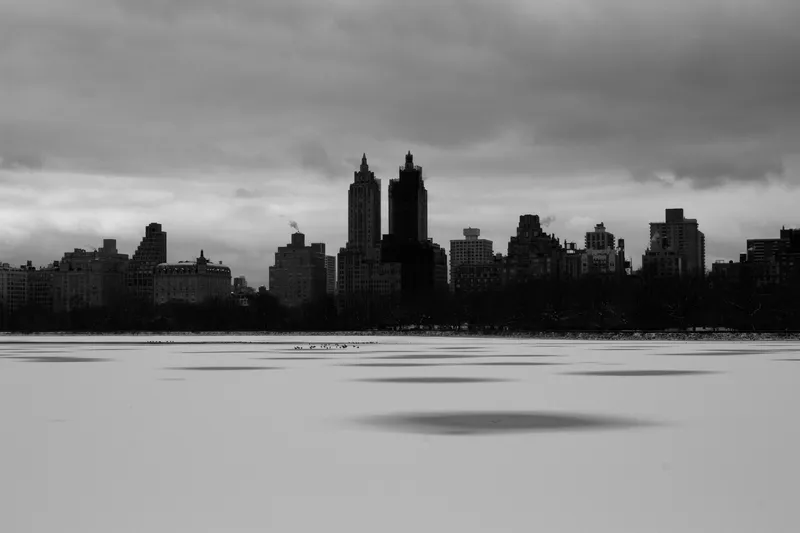 A frozen reservoir in winter